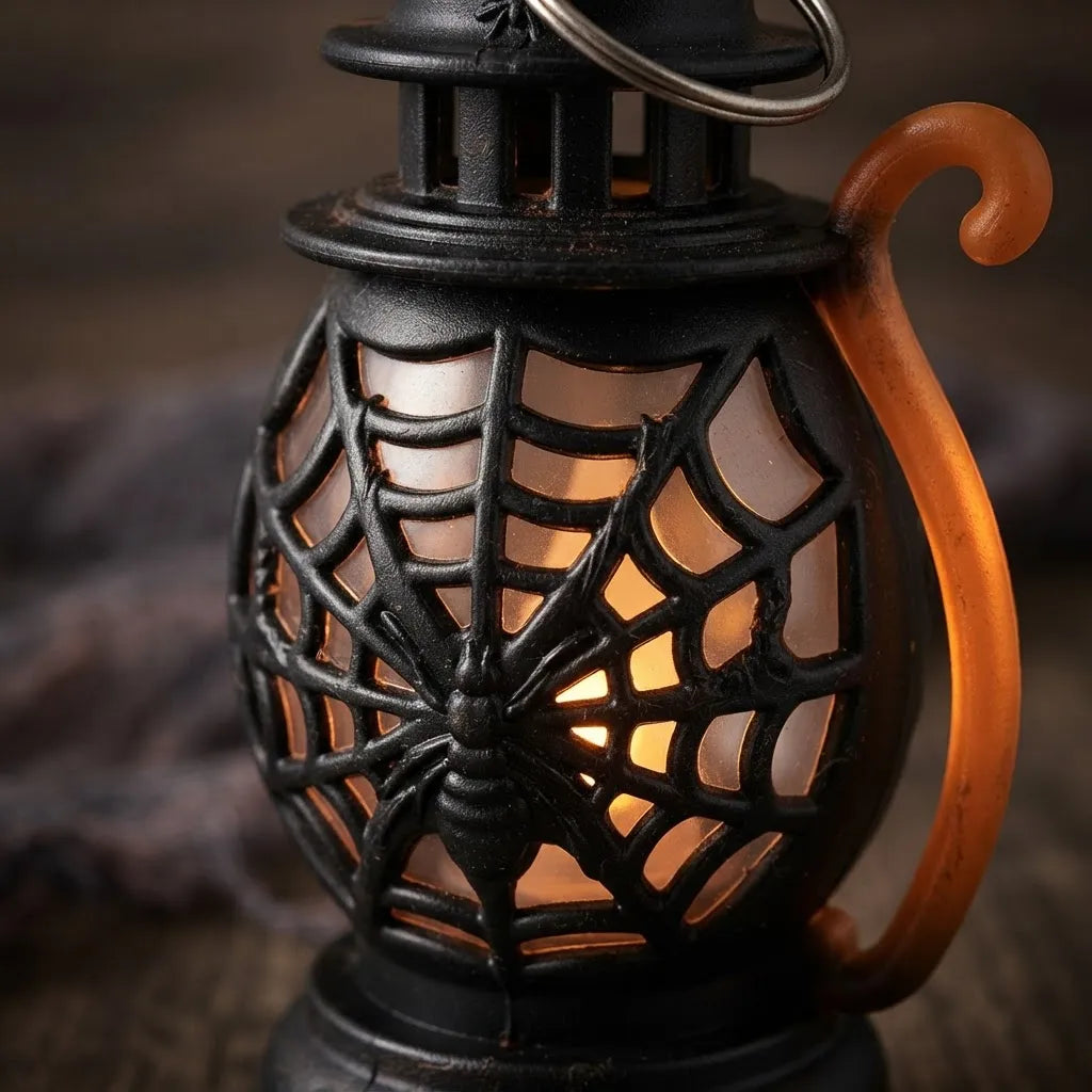 Farol Halloween con Telaraña Y Araña Negro O Naranja
