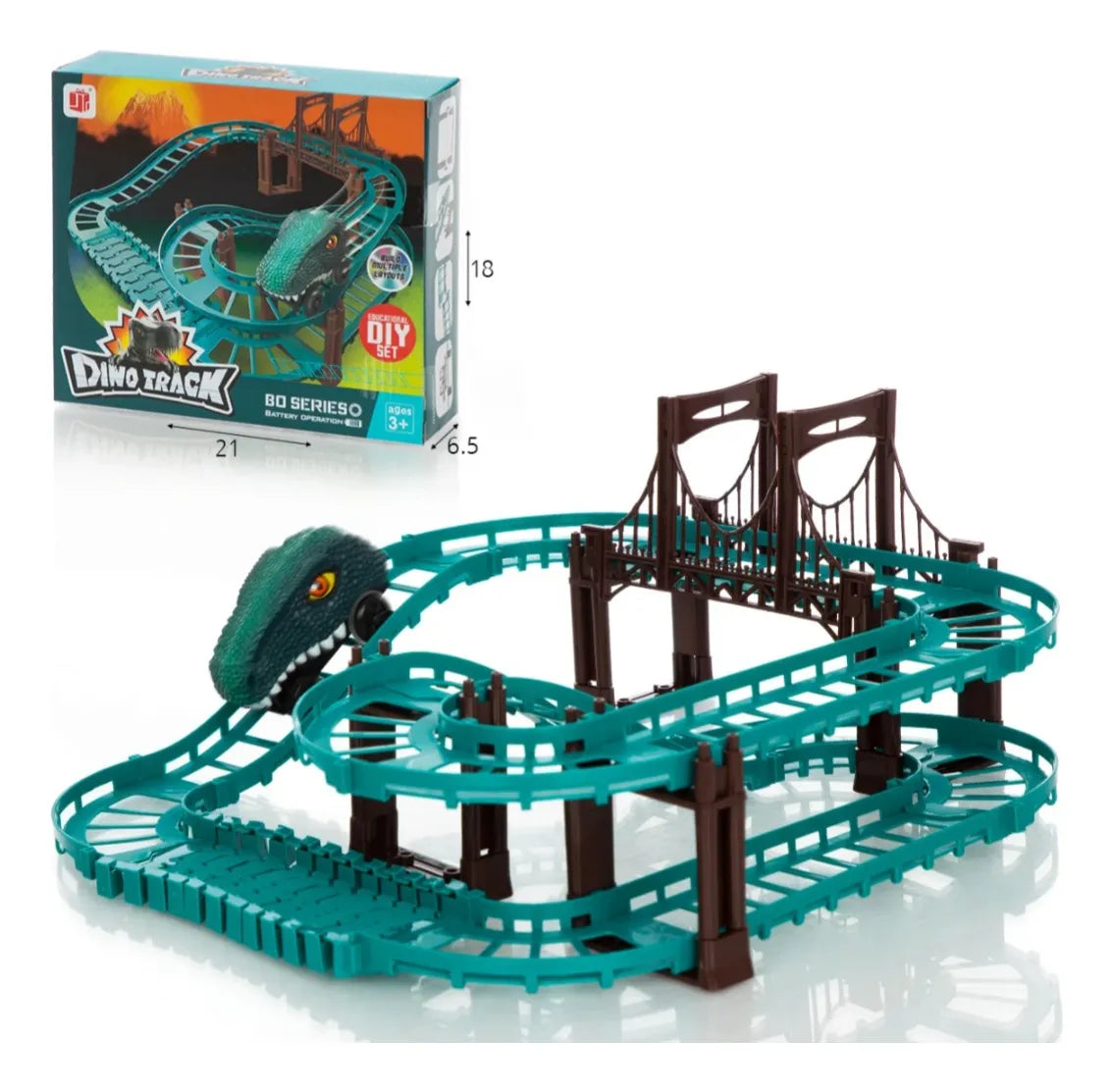 Pista De Auto Dinosaurio 38 Pcs A Pila Encastrable