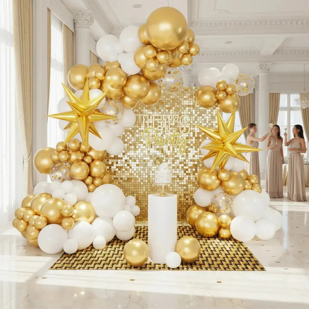 Set De Globos Dorados, Blancos Y Estrella 86 Pcs Ltf Shop