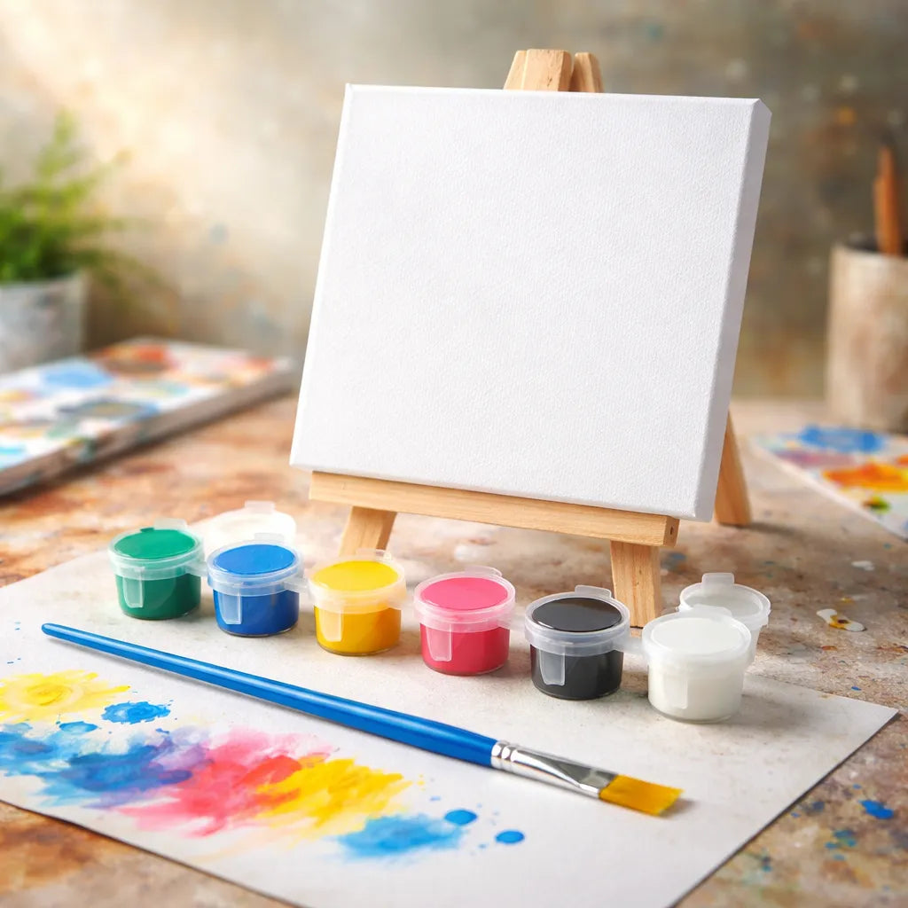 Kit De Arte Pizarra Lienzo C Atril+6témperas+pincel pack x6