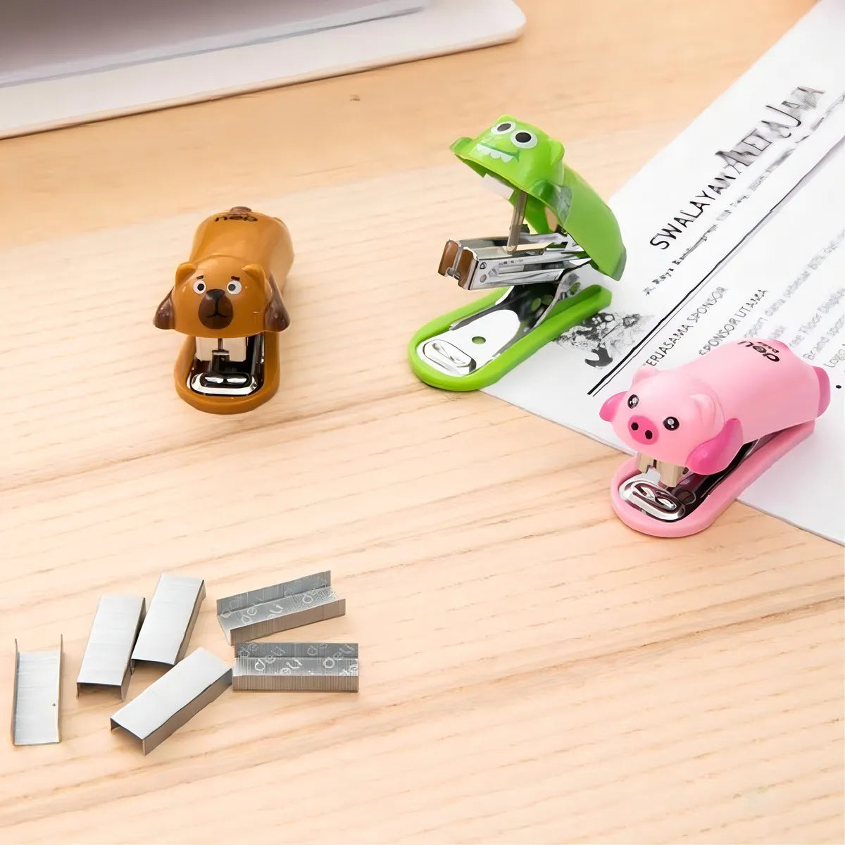 Mini Abrochadora GRAPADORA Deli Animalitos Metal Número 10