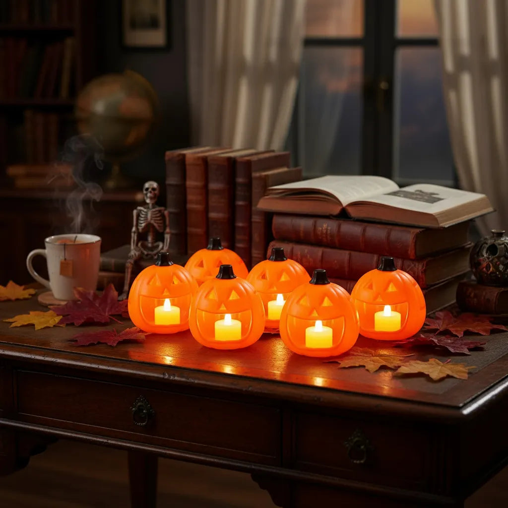 Veladora Led Calabaza De Halloween Con Tapa Verde