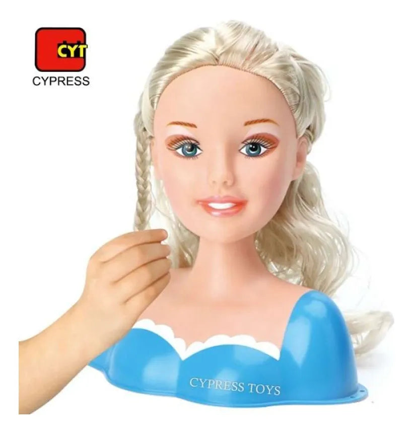 Muñeca Cabeza Juego De Peluquería 20cm Peine Espejo