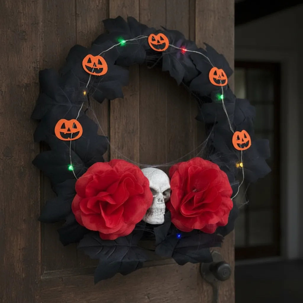 Corona Para Puerta Decoracion De Halloween Con Luz