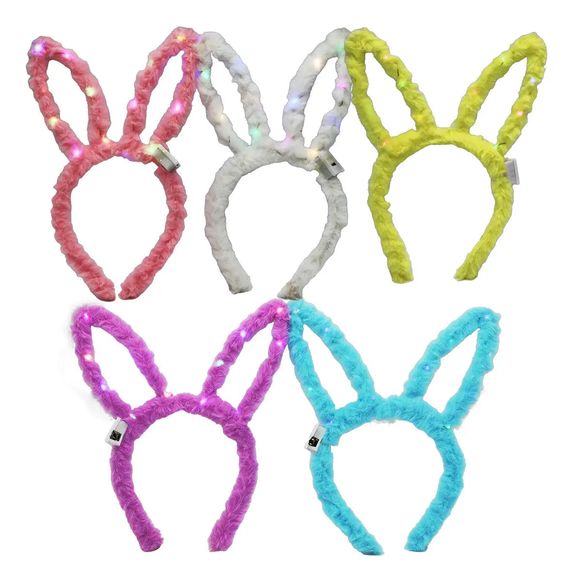 5 Diademas Orejas Conejo Luminosa Luz Led Disfraz