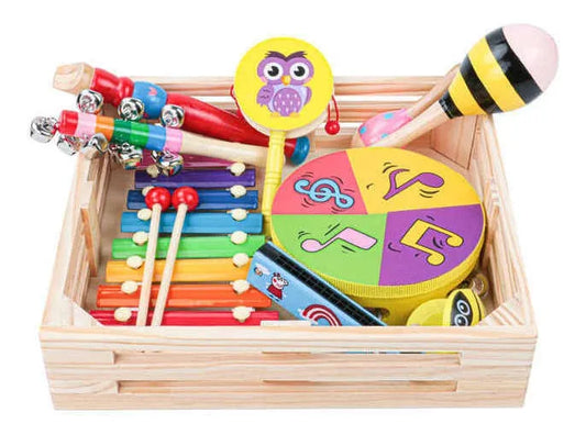 Set De 9 Instrumentos Musicales En Caja De Madera