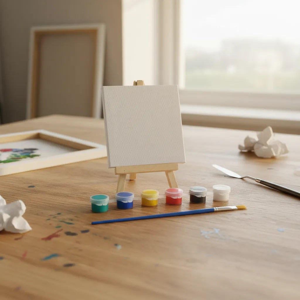 Kit De Arte Pizarra Lienzo C Atril+6témperas+pincel pack x6