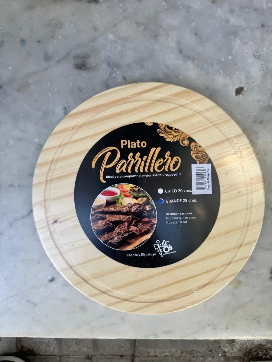Plato De Madera Parrillero Para Asado Redondo 25 Cm