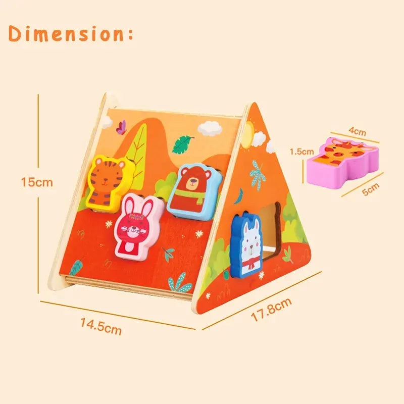 Juego Encastre Triángulo Animales Madera Montessori