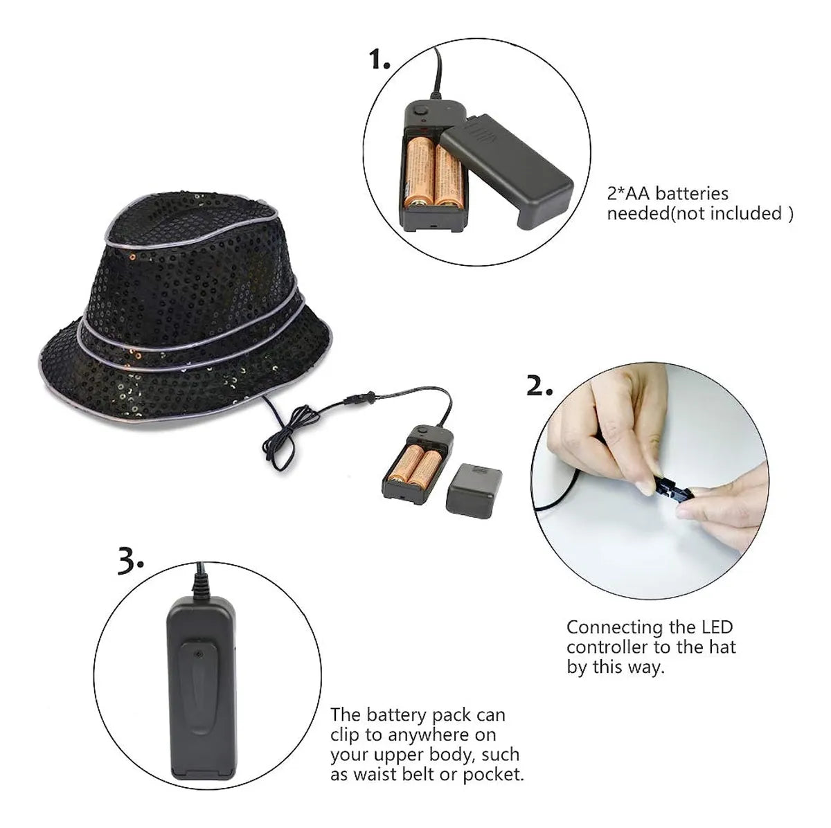 Gorro Sombrero De Lentejuelas Led A Pila Control