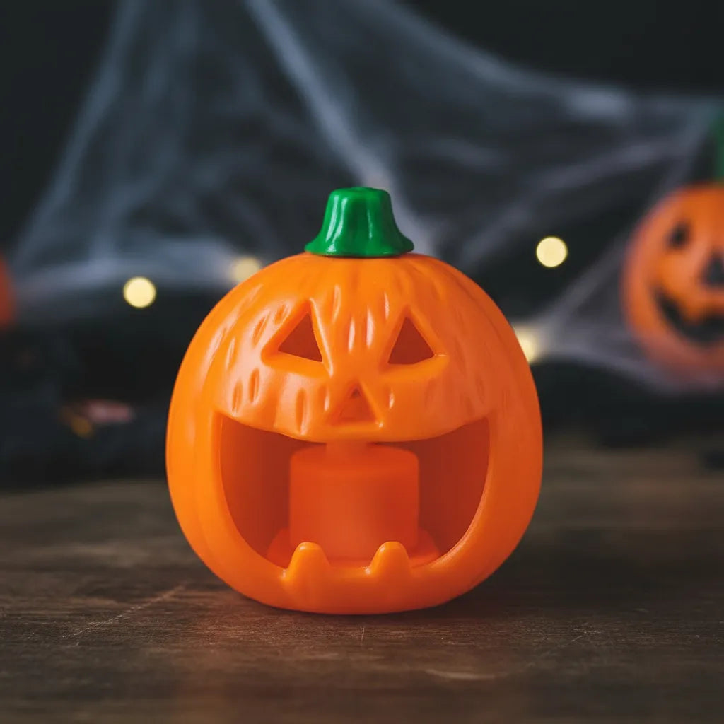 Veladora Led Calabaza De Halloween Con Tapa Verde