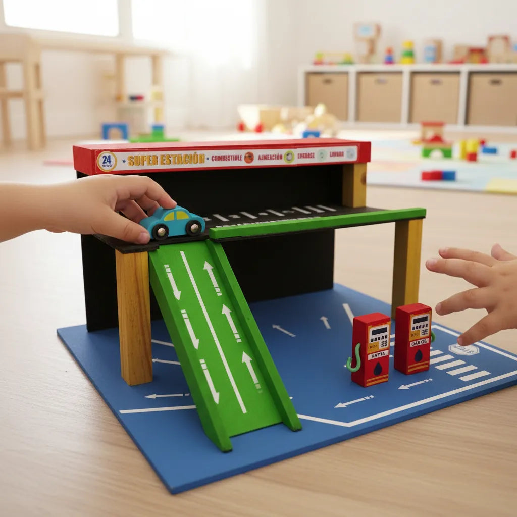 Pista Autos Estacion De Servicio Madera 2 Niveles