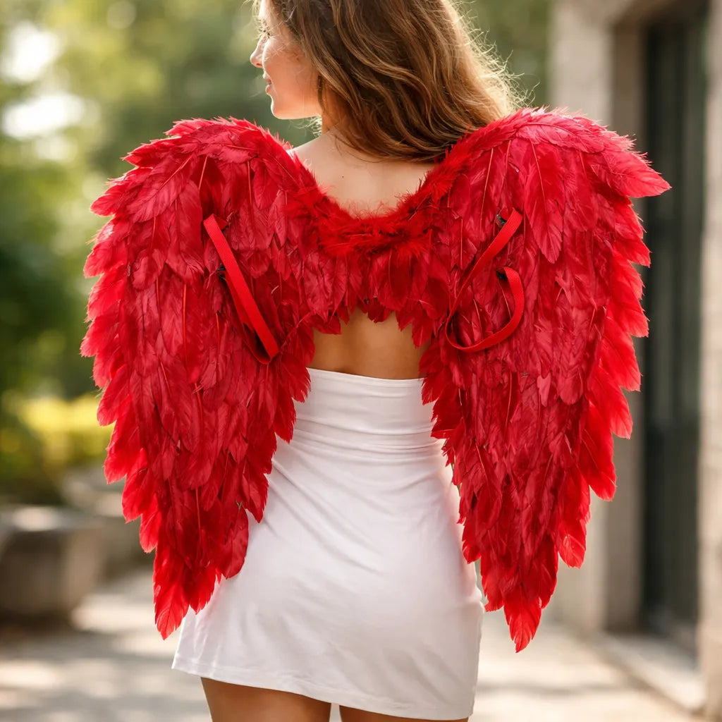 Alas De Plumas Rojas Disfraz Ángel O Diabla 45x45cm