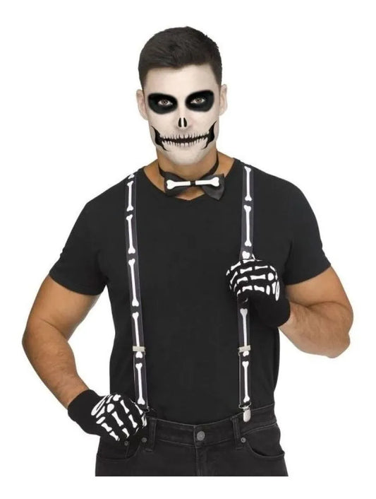 Set Tiradores Guantes Y Corbata Esqueleto Halloween