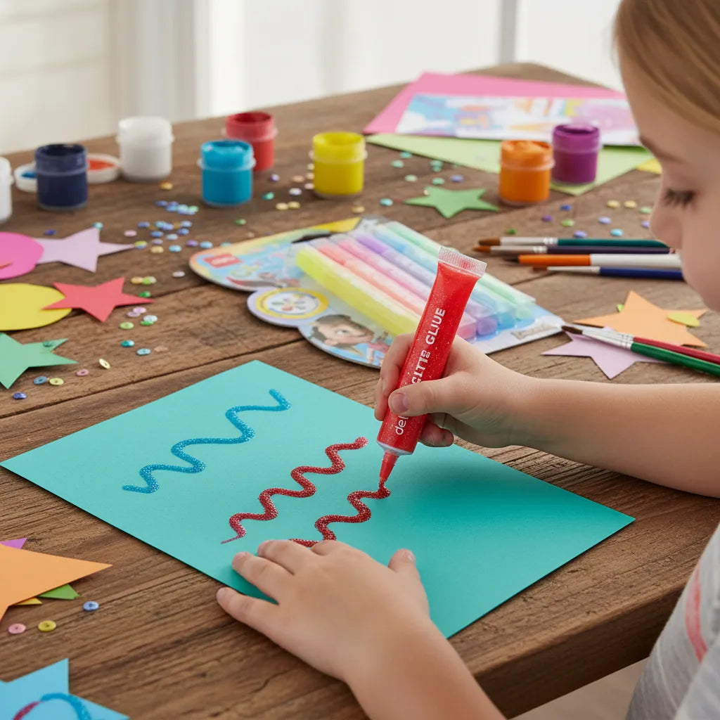 Goma Adhesivo Glitter Deli 12ml 6 Colores Neon