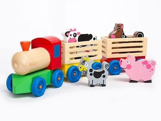Tren De Madera Con Animales De Granja Montessori
