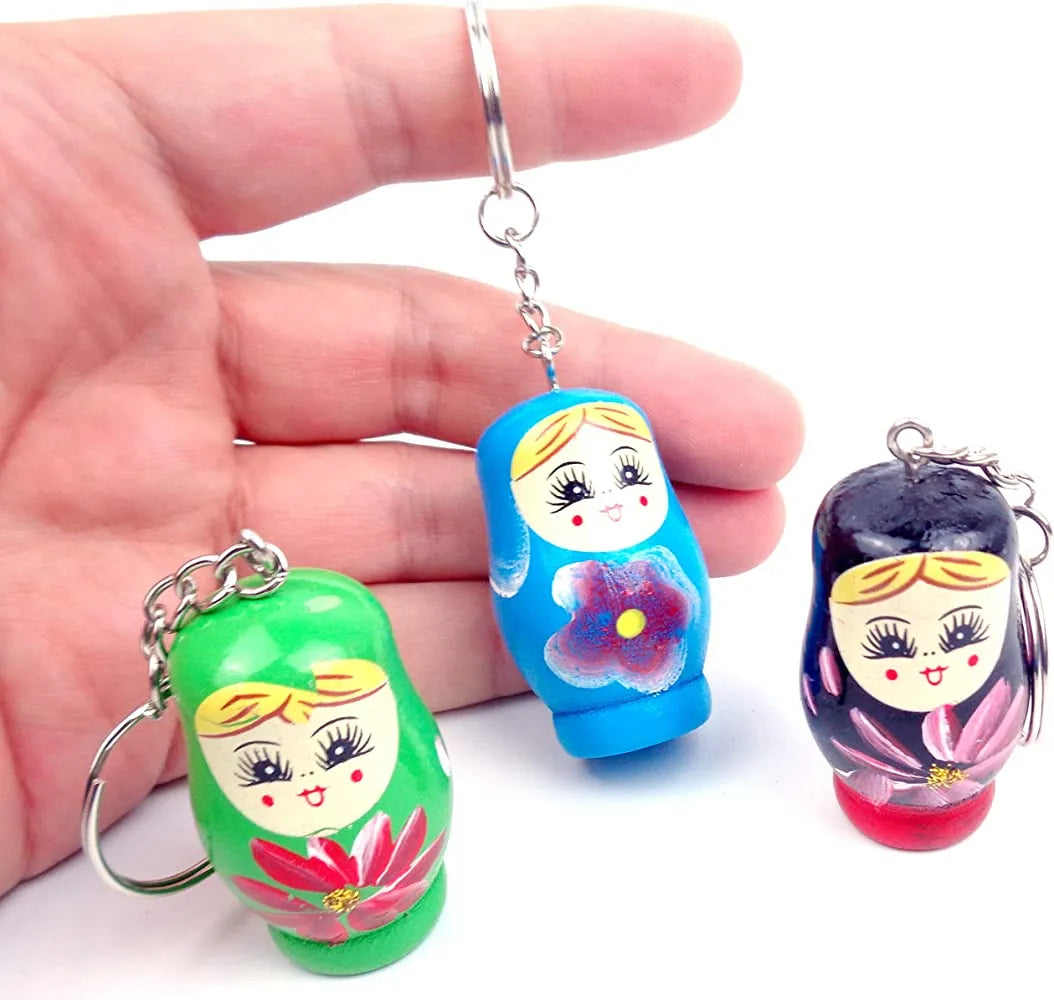 Llaveros De Mamushka En Madera Pack 12 Surtidos