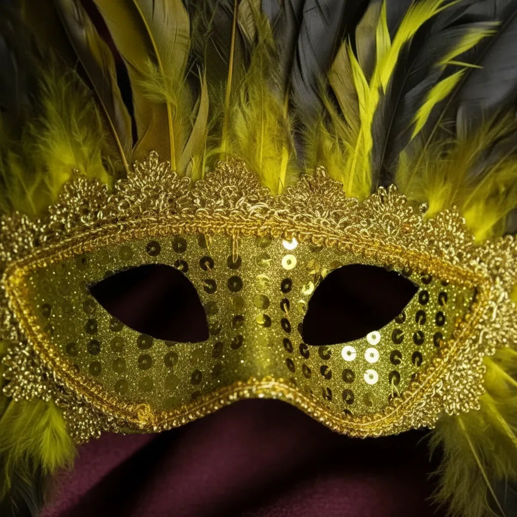 Antifaz Máscara Con Plumas Grandes Negras Y Doradas