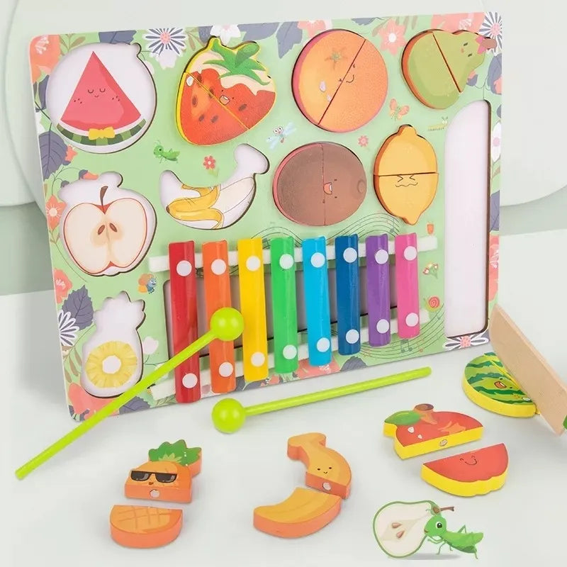 Xilófon Montessori en madera con Juego  de Frutas y Encastre