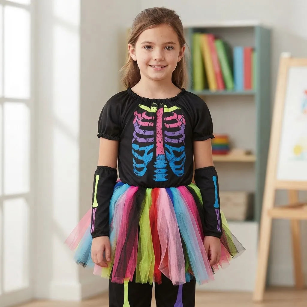 Disfraz Niña Esqueleto con Tutú De Colores Halloween