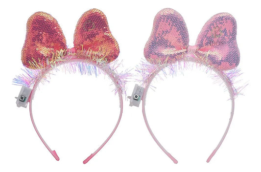 Vincha Diadema Lentejuelas Con Moño Y Luz Pack X6