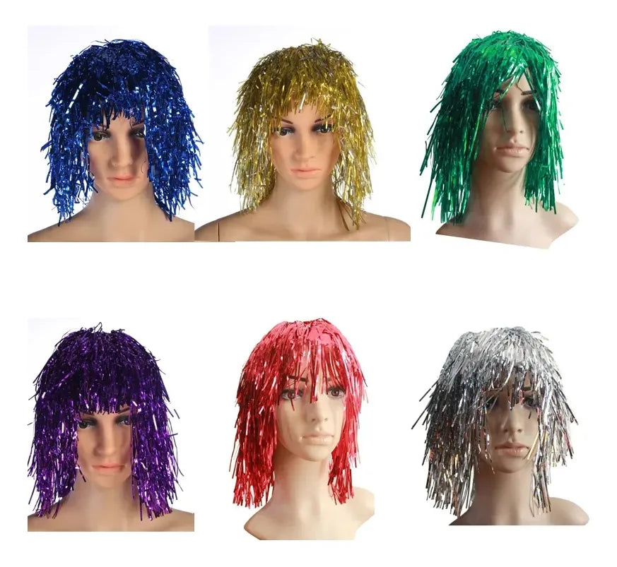 Peluca Metalizada Pack X6 Unidades Colores Cotillón
