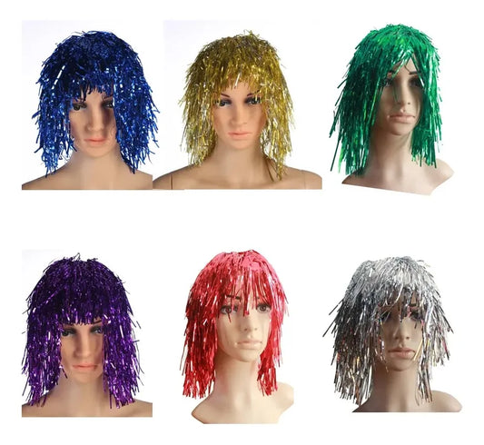 Peluca Metalizada Pack X6 Unidades Colores Cotillón
