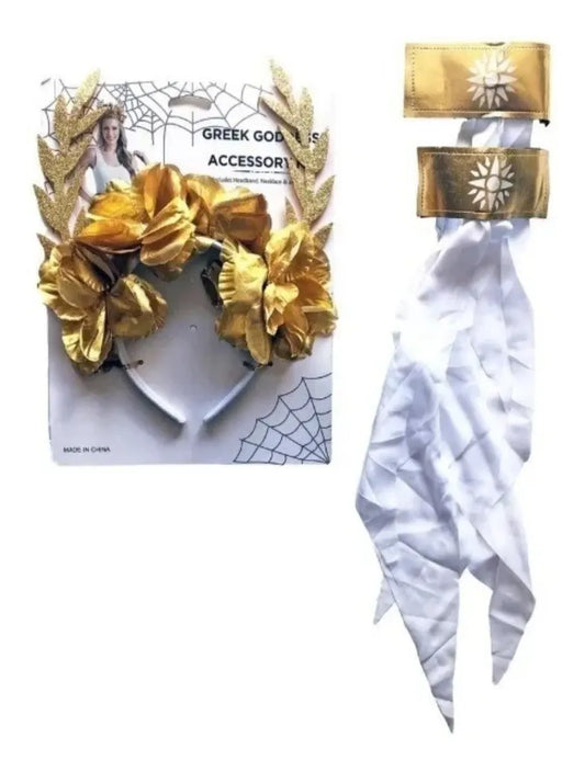 Set Disfraz Diosa Griega Tiara Y Brazaletes Dorado