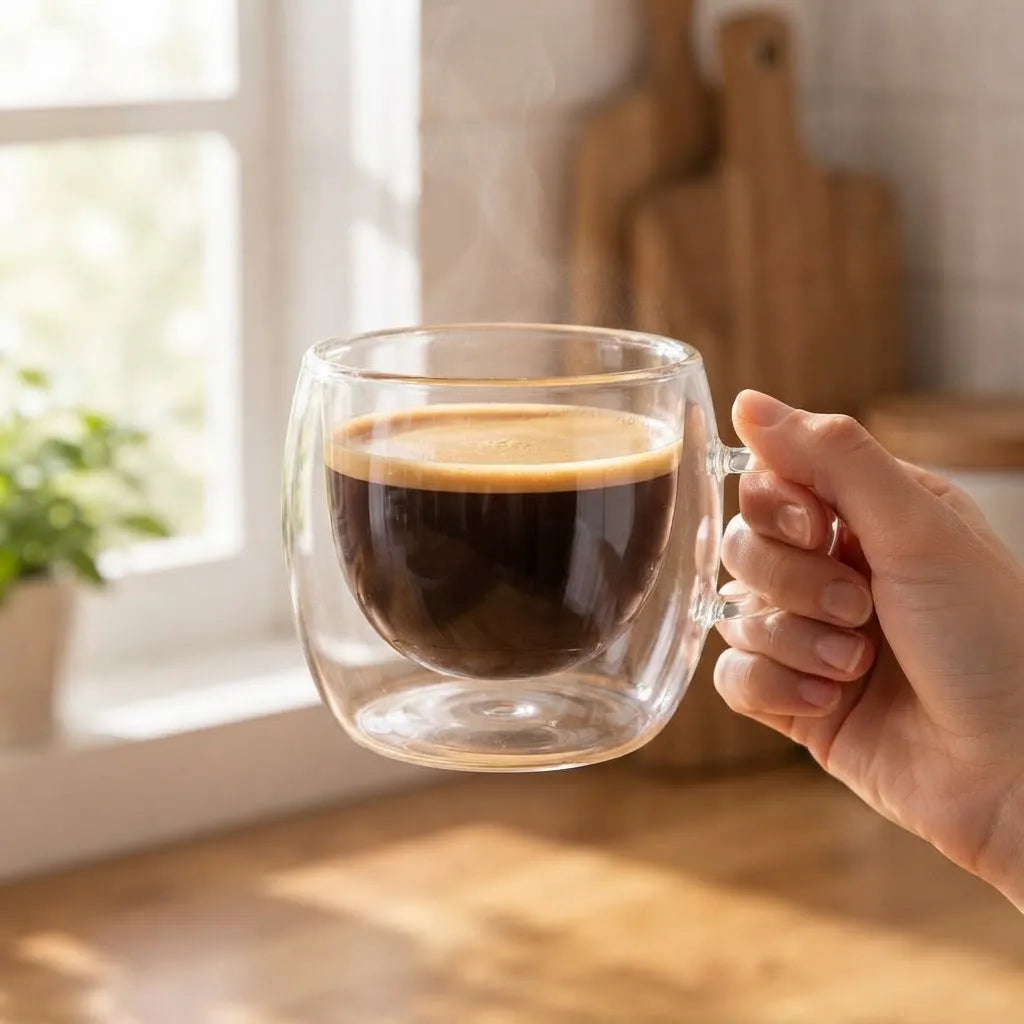 Taza De Vidrio Doble Pared Transparente Y Asa 500ml
