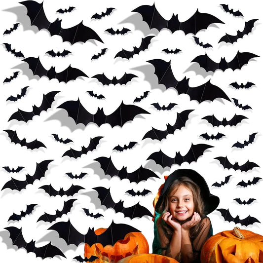 Murciélago 3d Decoración Halloween x12 Con Adhesivo