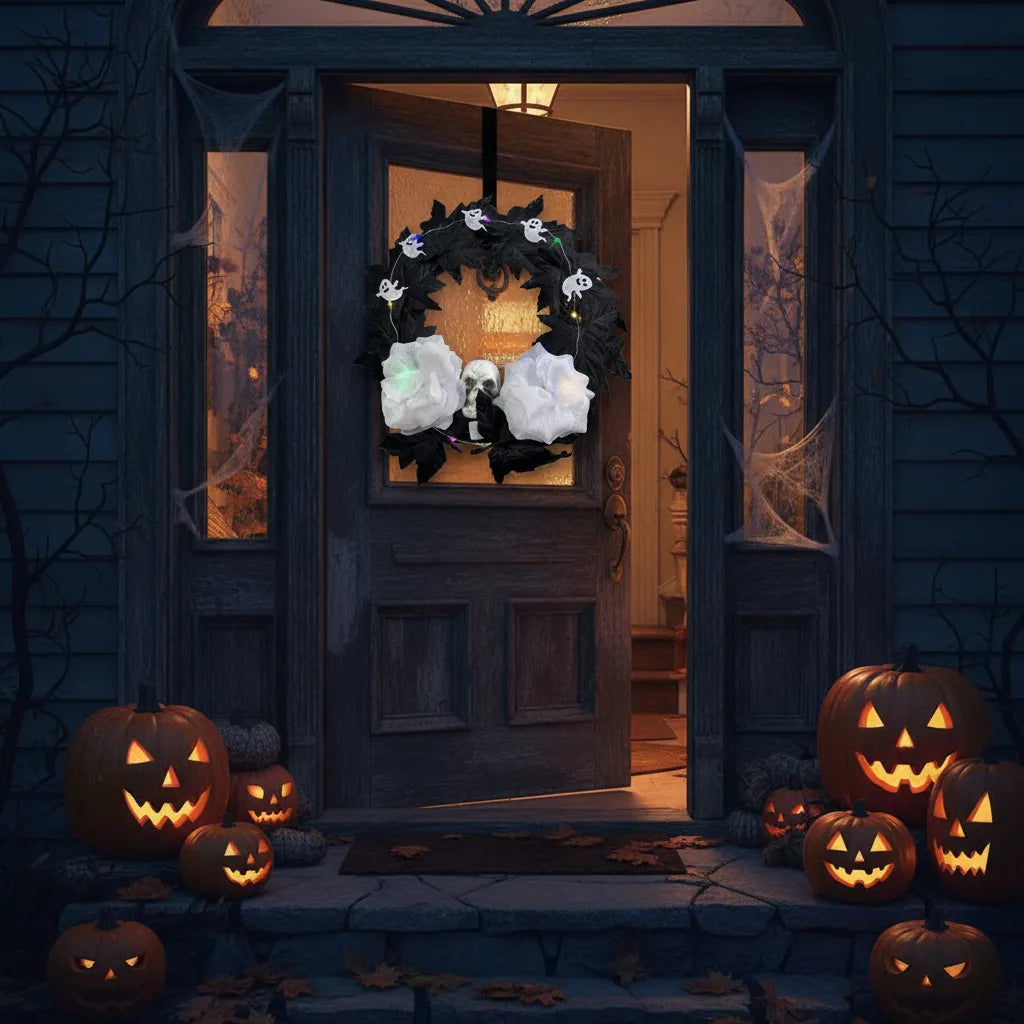 Corona Para Puerta Decoracion De Halloween Con Luz