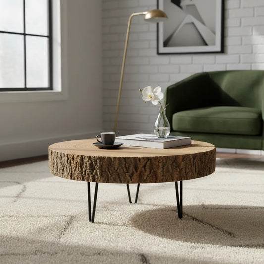 Mesa Ratona De Madera Natural Con Patas De Hierro