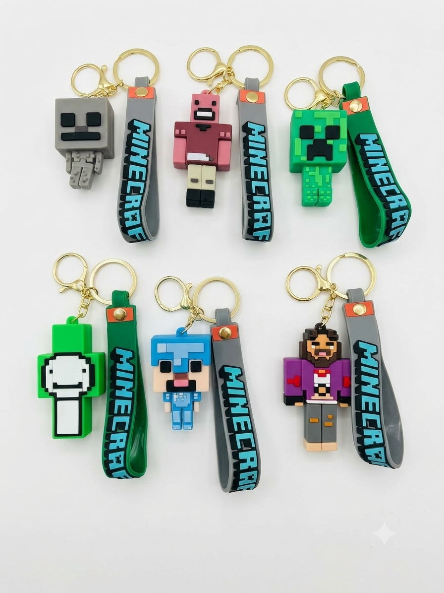 Llavero Minecraft Silicona Con Gancho Y Correa