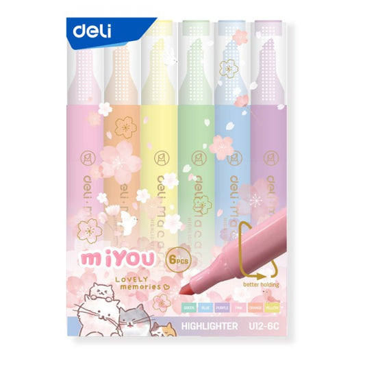 Marcador Resaltador Deli Miyou X6 Colores Pastel