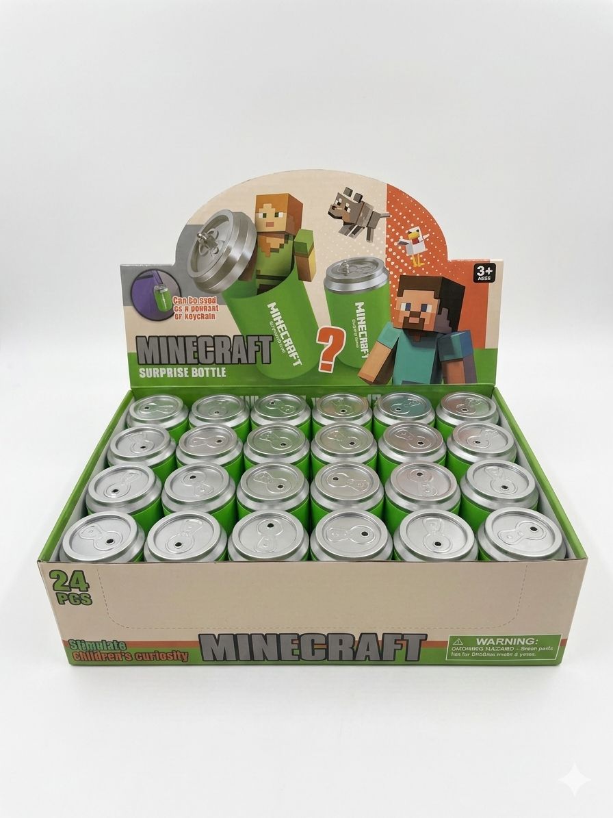 Lata C Llavero Sorpresa Minecraft Muñeco + Stickers