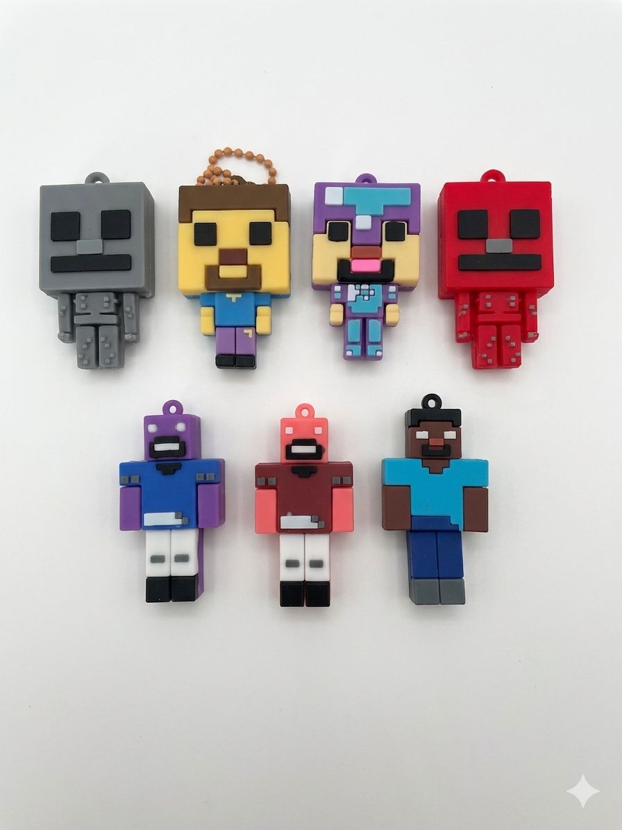 Lata Con Llavero Minecraft Muñeco+stickers Pack X6