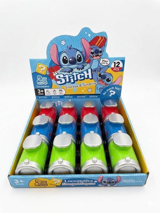 Lata Con Llavero Sorpresa Stitch Muñeco + Stickers