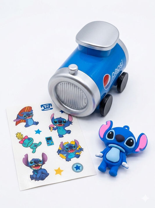 Lata Con Llavero Sorpresa Stitch Muñeco + Stickers