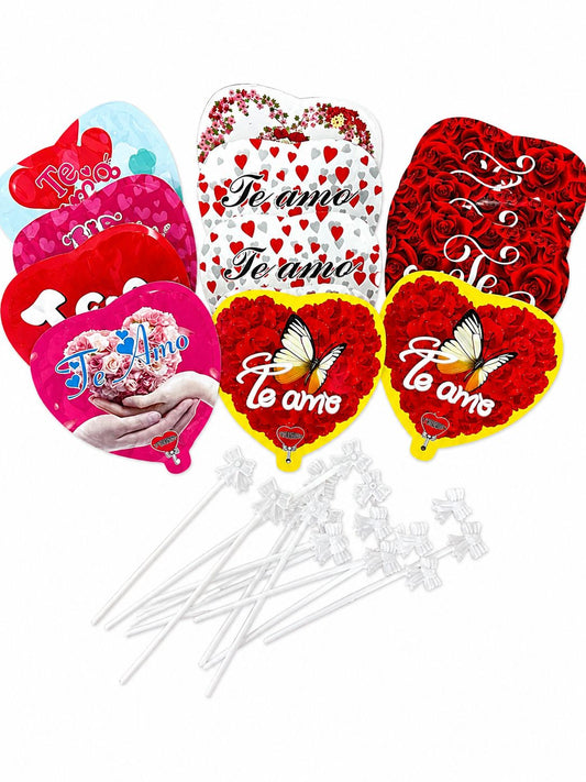 Set De 12 Globos Te Amo Con Palito 14cm