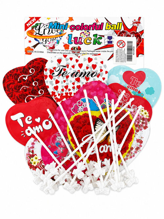 Set De 12 Globos Te Amo Con Palito 14cm