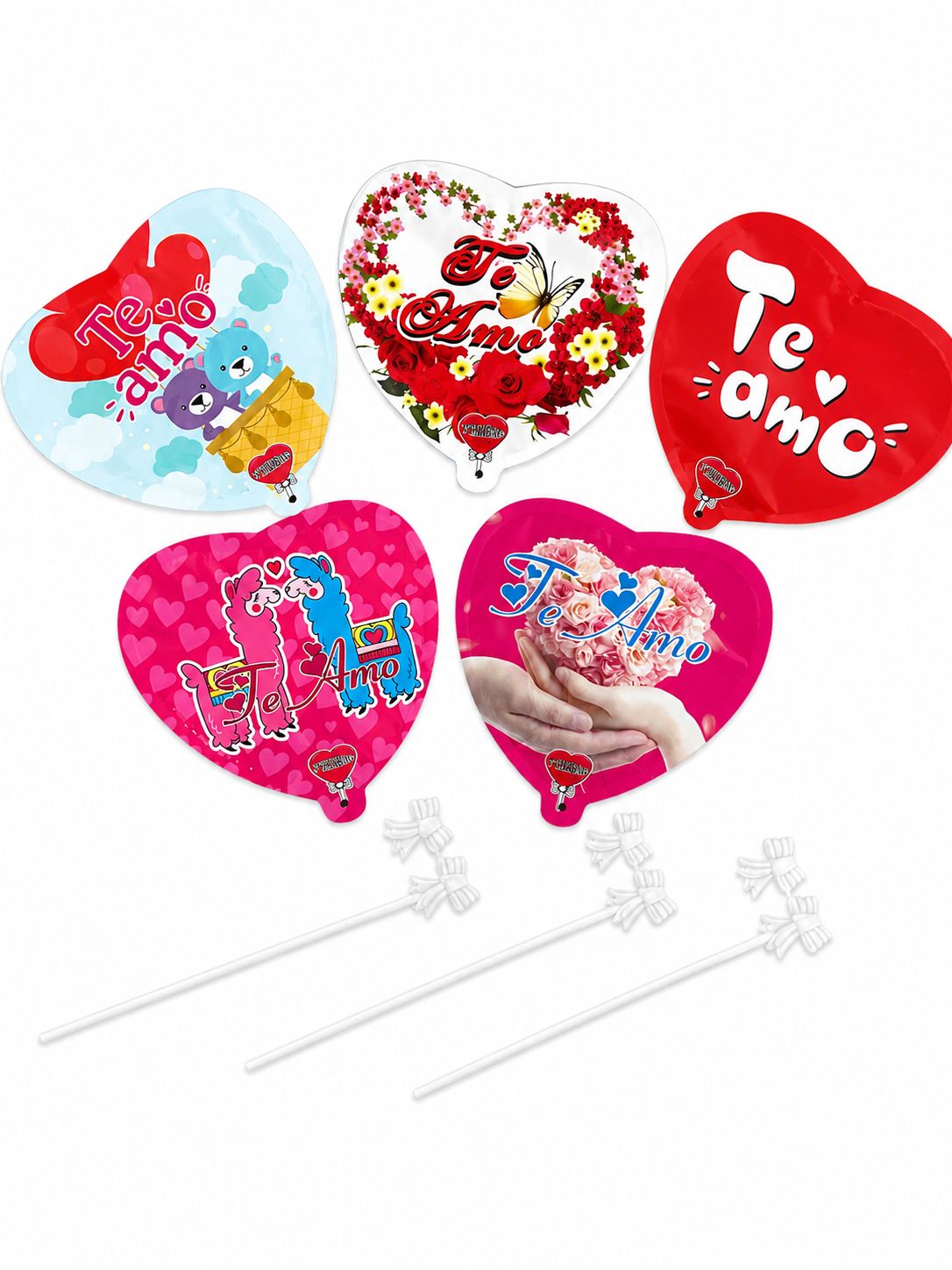 Set De 12 Globos Te Amo Con Palito 14cm