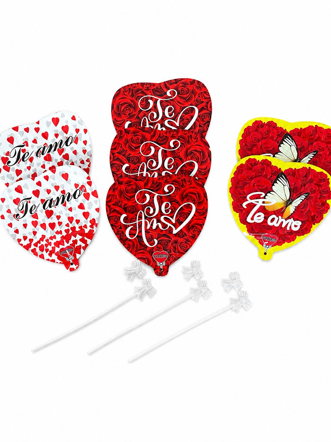 Set De 12 Globos Te Amo Con Palito 14cm