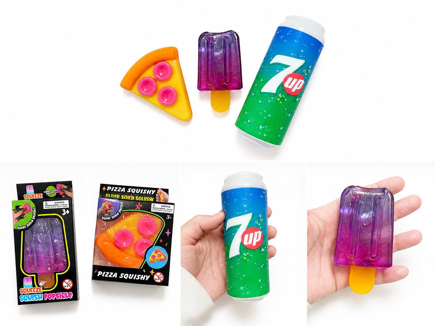 Pack 3 Squishys Pizza Helado Lata Viral Antiestres