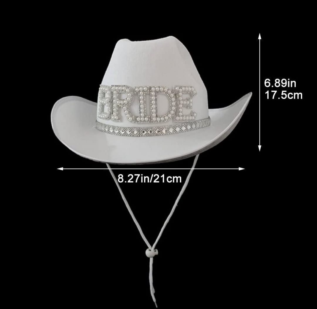 Sombrero Vaquero Bride Novia Con Perlas Cotillon