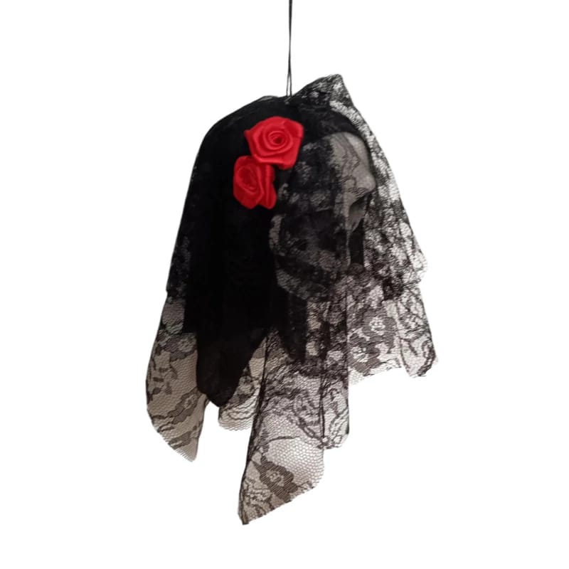 Cabeza Calavera Con Velo de Encaje Negro Deco Halloween