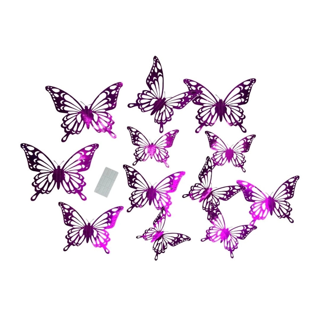 Set De 12 Mariposas 3d Decorativas Autoadhesivas