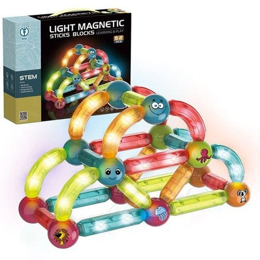 Bloques Juego Magnetico Con Luz 52pcs Formas