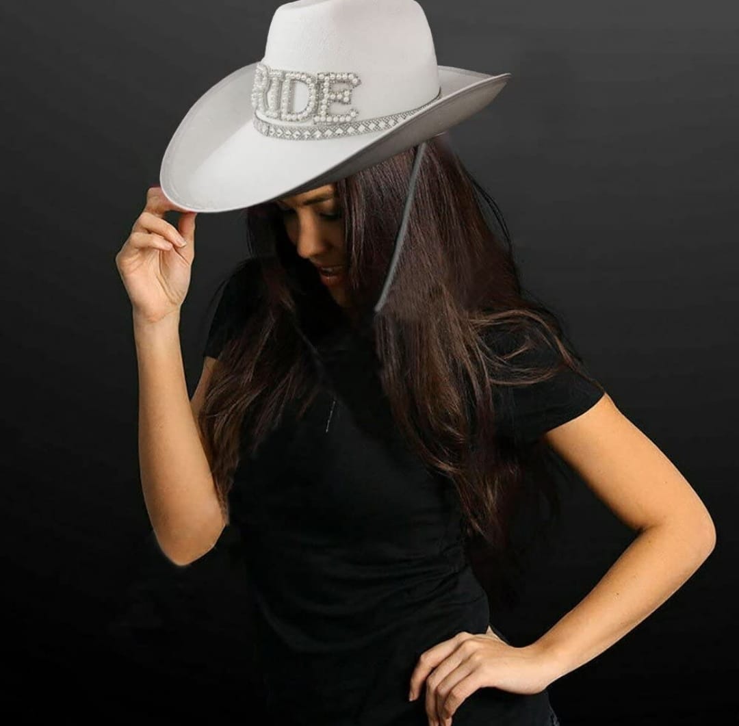 Sombrero Vaquero Bride Novia Con Perlas Cotillon