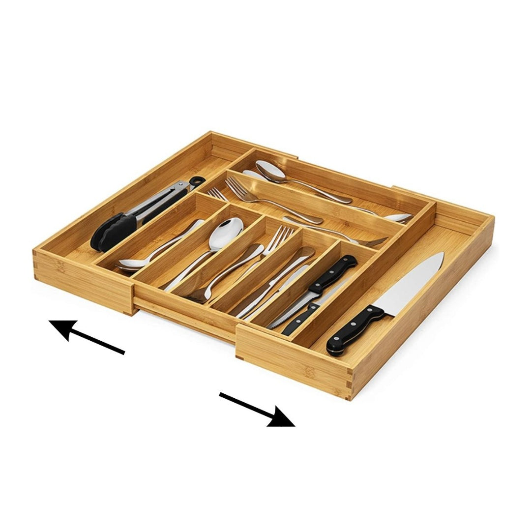 Organizador De Cubiertos Extensible De Bambú