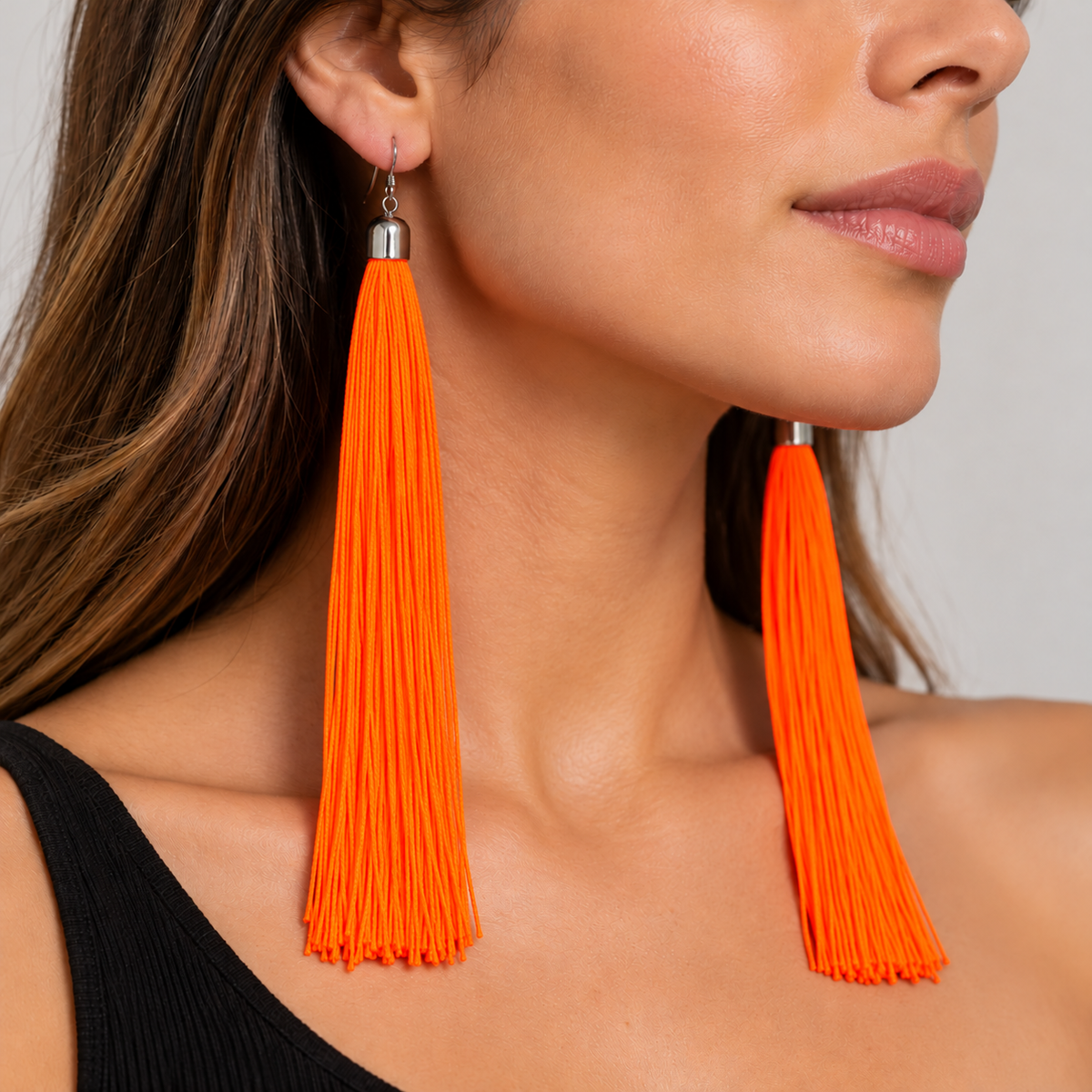 Caravanas Aros Con Flecos Fluo Colgantes